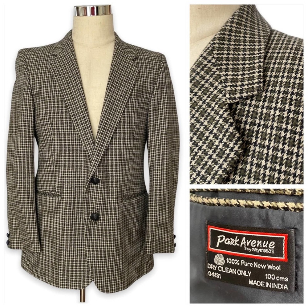 Vintage Tweed Wool Blazer Jacket Sport Coat Houndstooth Check Size 42 R